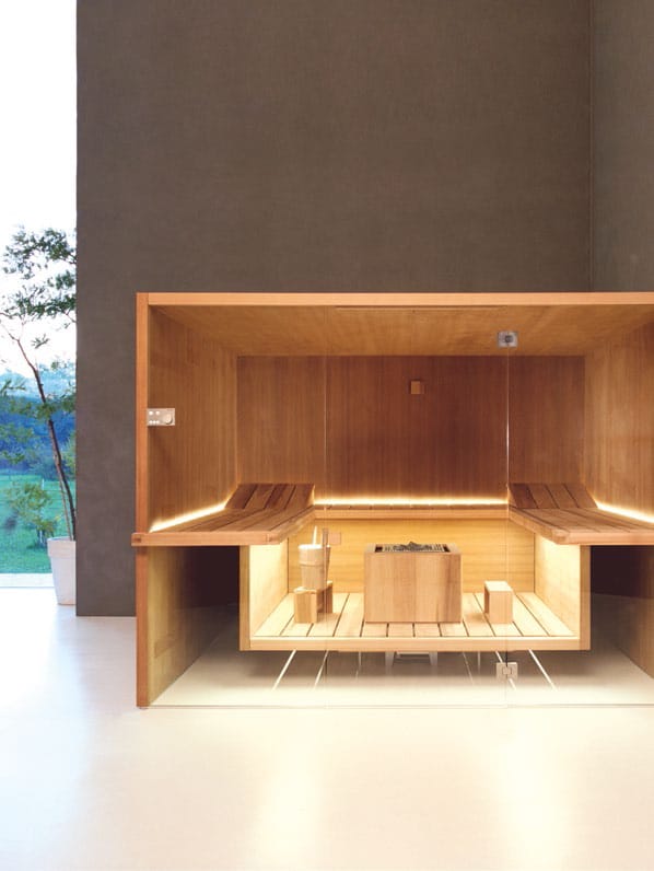 Air sauna with heat-treated aspen wood with outside shelves