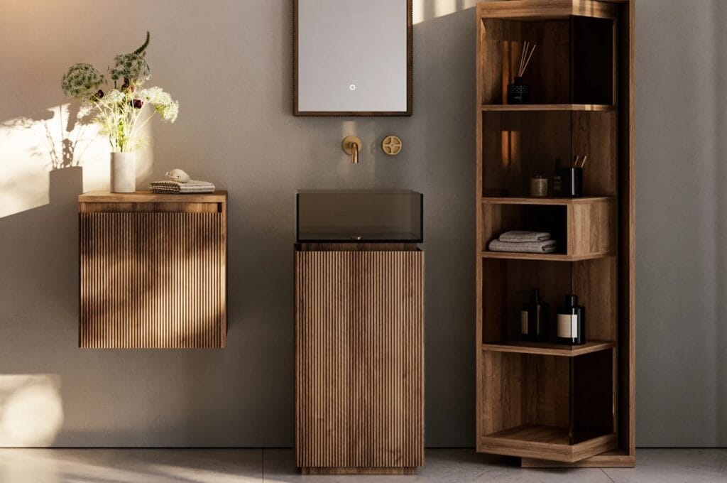 Glass & Fluted Walnut