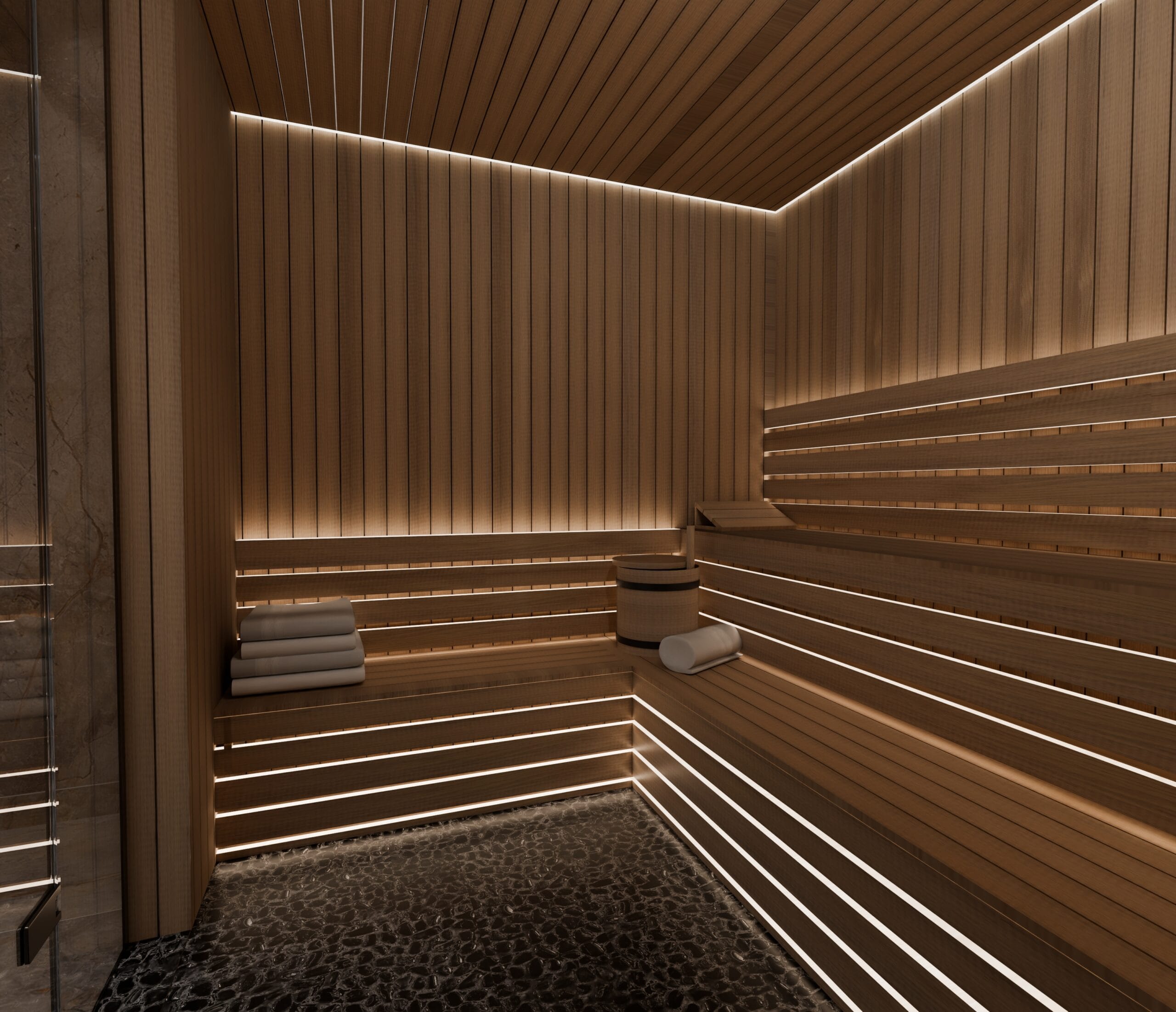 Sauna Design Pebble Floor