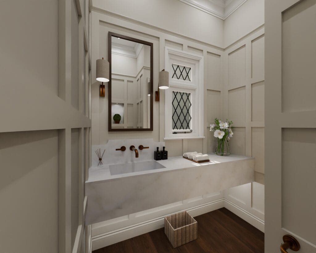Stone Sculptural Basin in Powder Room